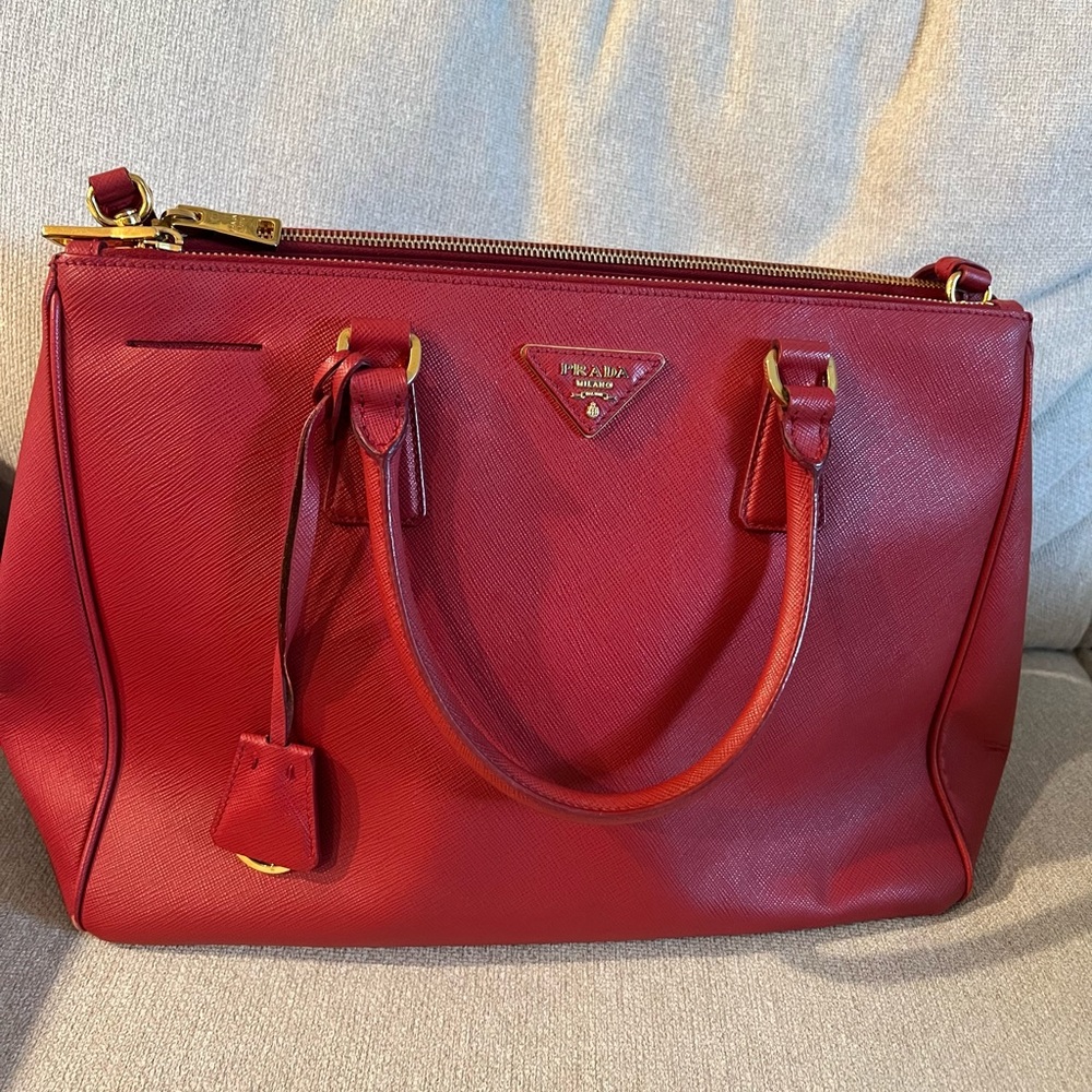 Authentic Prada Red Saffiano Galleria Leather Tote Bag